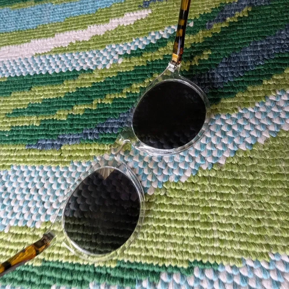 Clear Frame Round Sunglasses Tortoiseshell Arms Black Lenses Festival Indie Slea